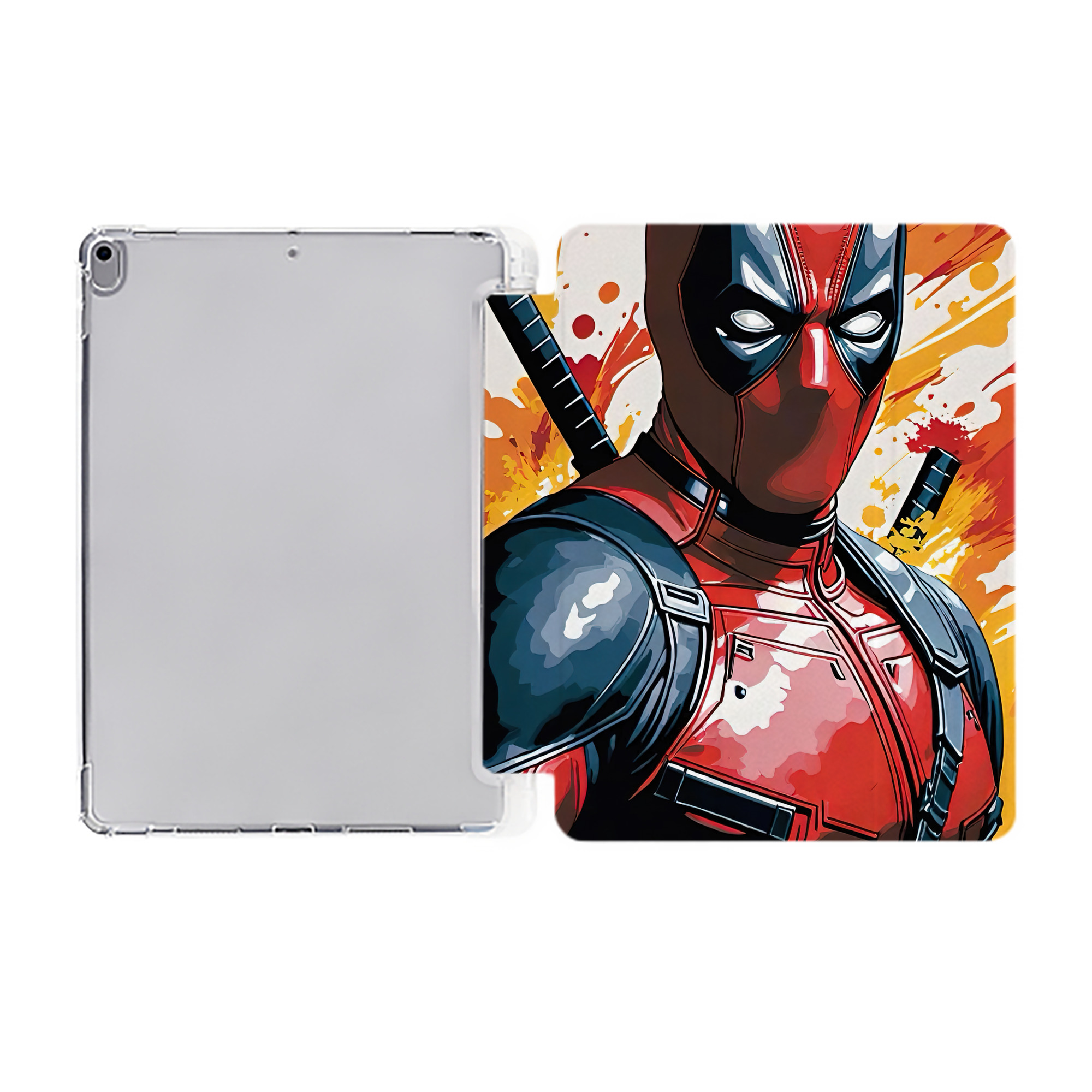 （画像用） Deadpool デッドプール IPad ケース ペン収納付き 三つ折りスタンド PUレザー×シリコン 対応機種9.5/10.5/10.9インチ